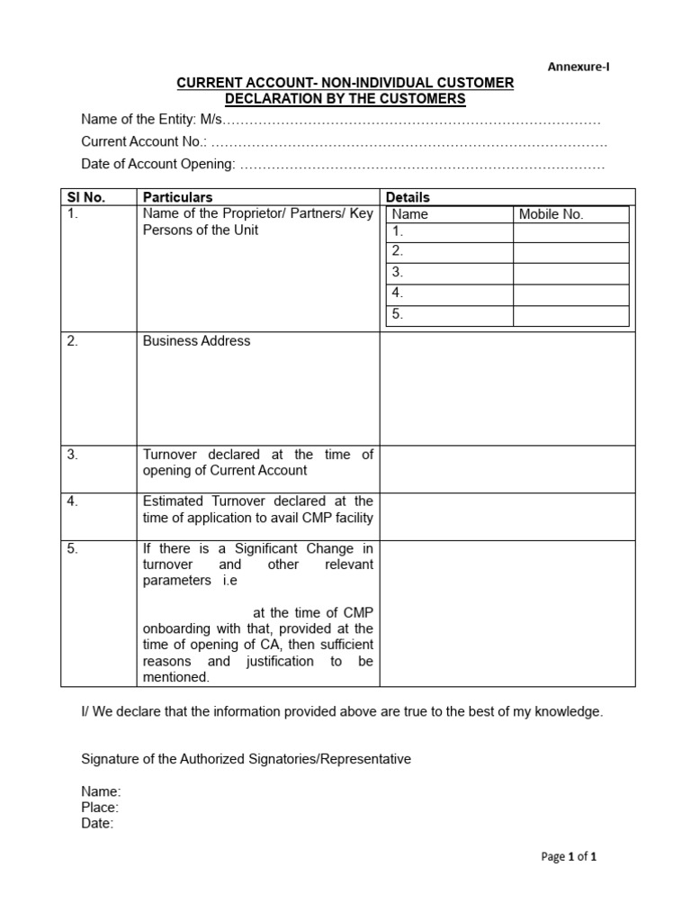 Current Account Declaration Form | PDF
