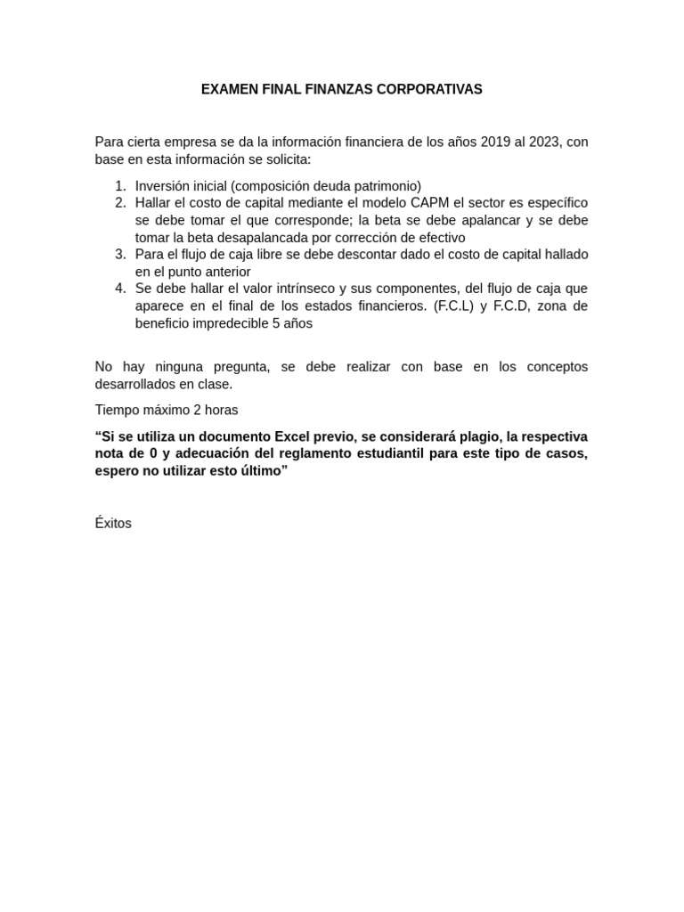 Examen Final de Finanzas Corporativas | PDF