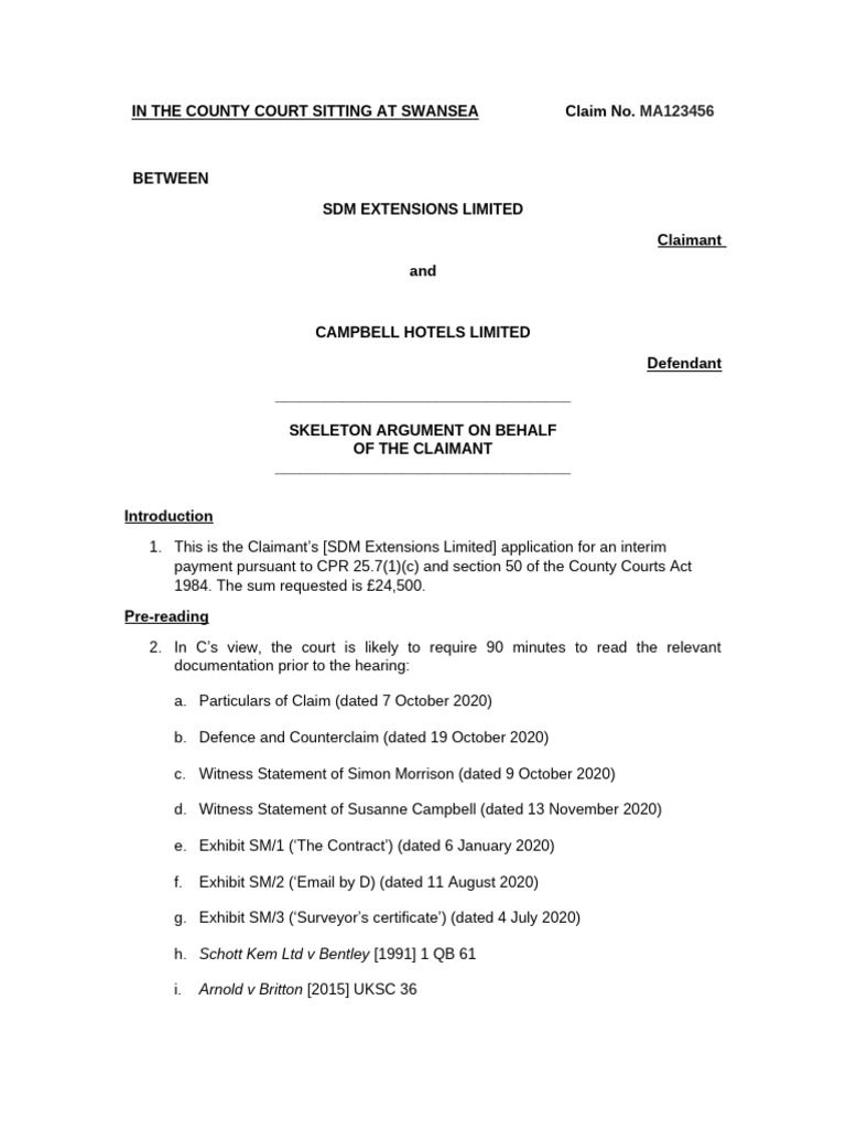 Claim for Interim Payment in Contract Dispute | PDF | Lease | Damages
