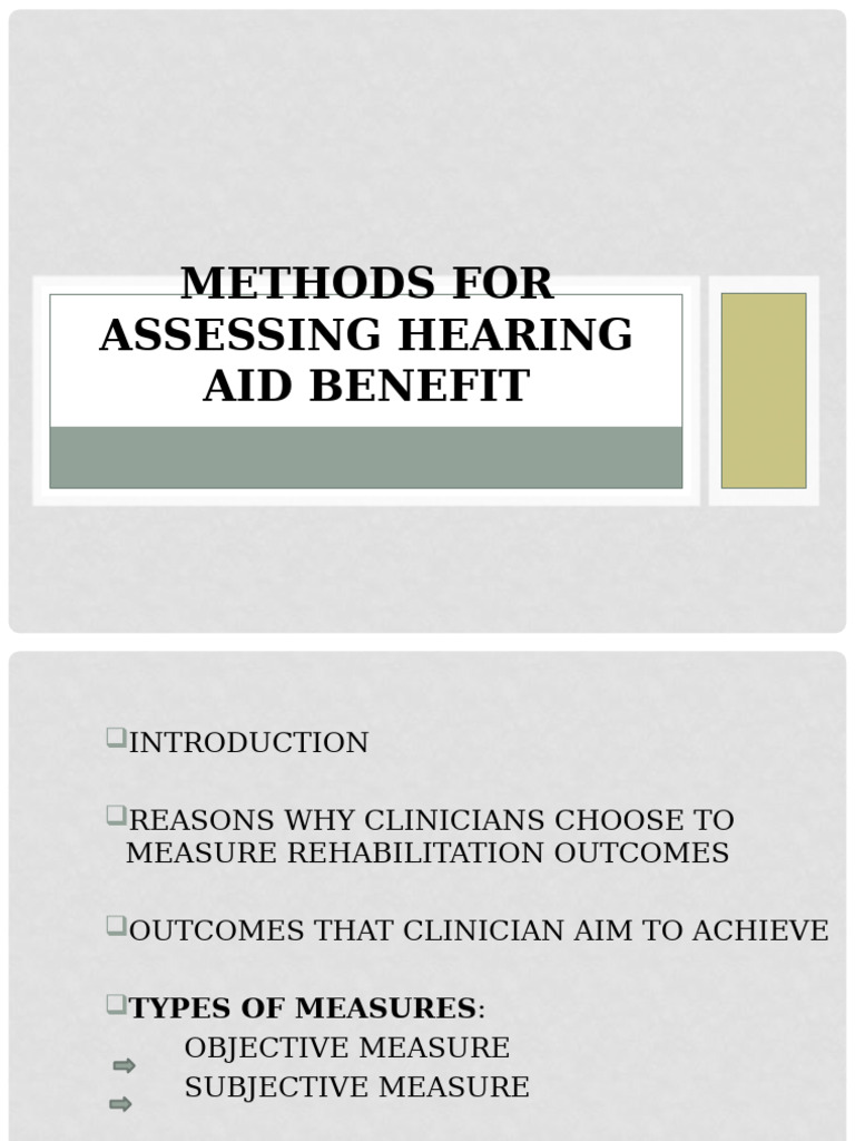 Methods For Assessing Hearing Aid Benefit | PDF | Hearing Aid | Hearing