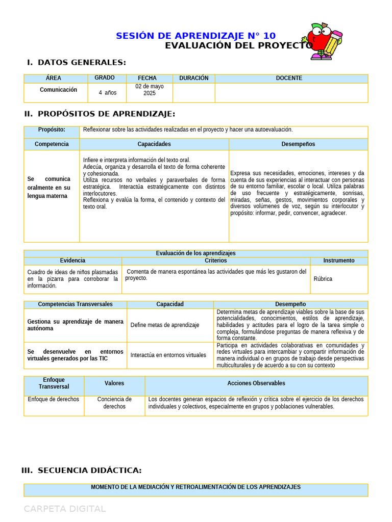 Evaluación del Proyecto de Aprendizaje | PDF | Aprendizaje | Evaluación