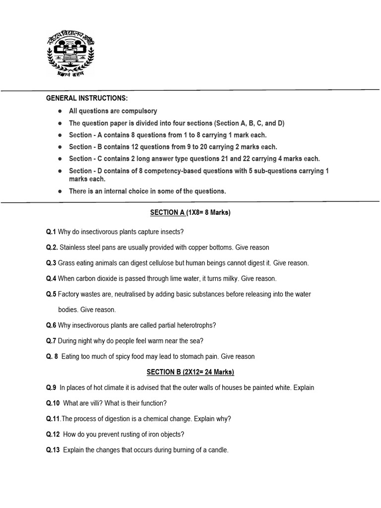 Sample QP Science Vii | PDF | Ozone Depletion | Photosynthesis