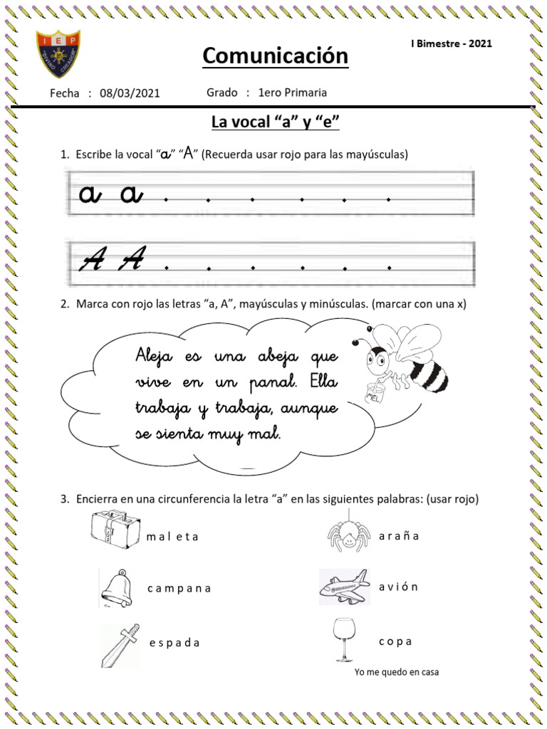Comunicacion - La Vocal A y e - Prof. Yamilet 01 - 2021 | PDF