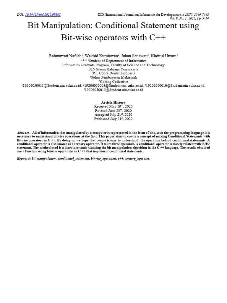 Bit Manipulation in C++ Conditional Logic | PDF | Bit | Integer ...