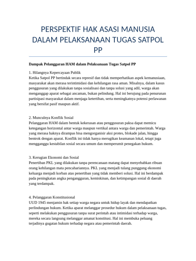 Essay Perspektif HAM Satpol PP Dikembangkan | PDF