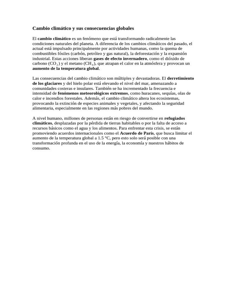 Cambio Climático y Sus Consecuencias Globales | PDF