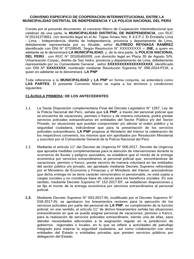 Proyecto de Convenio Marco de Cooperación Interinstitucional - Mininter ...