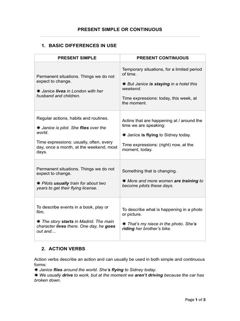 Present Simple or Continuous | PDF