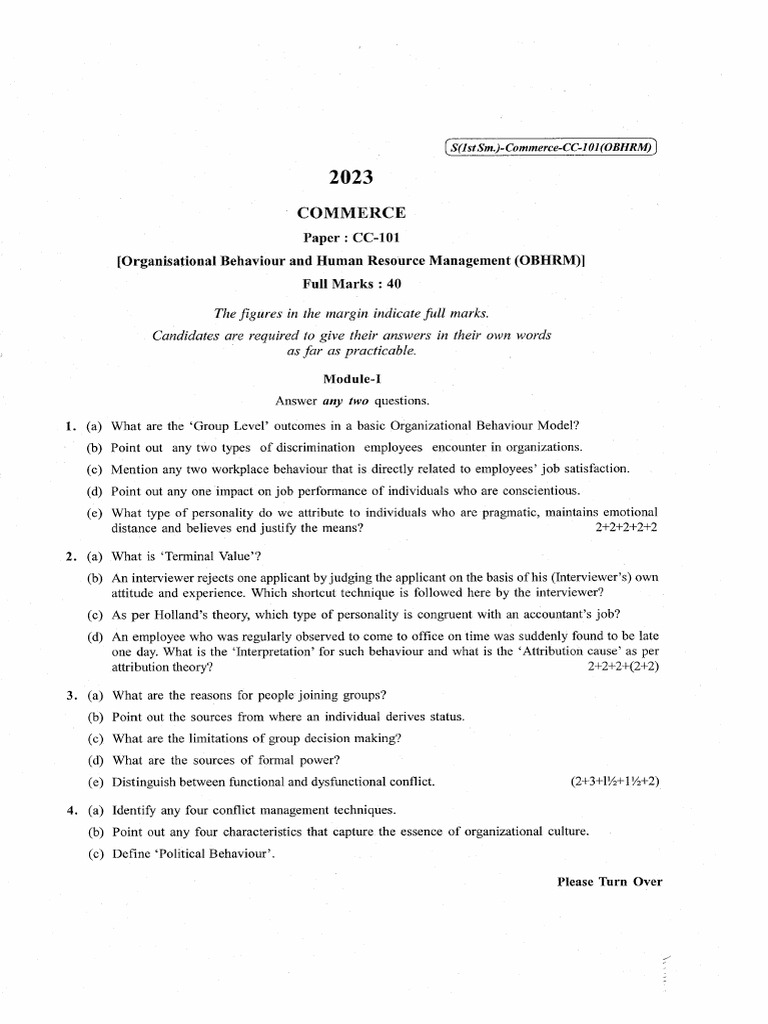 Organisational Behaviour and Human Resource Management - CC 101 | PDF