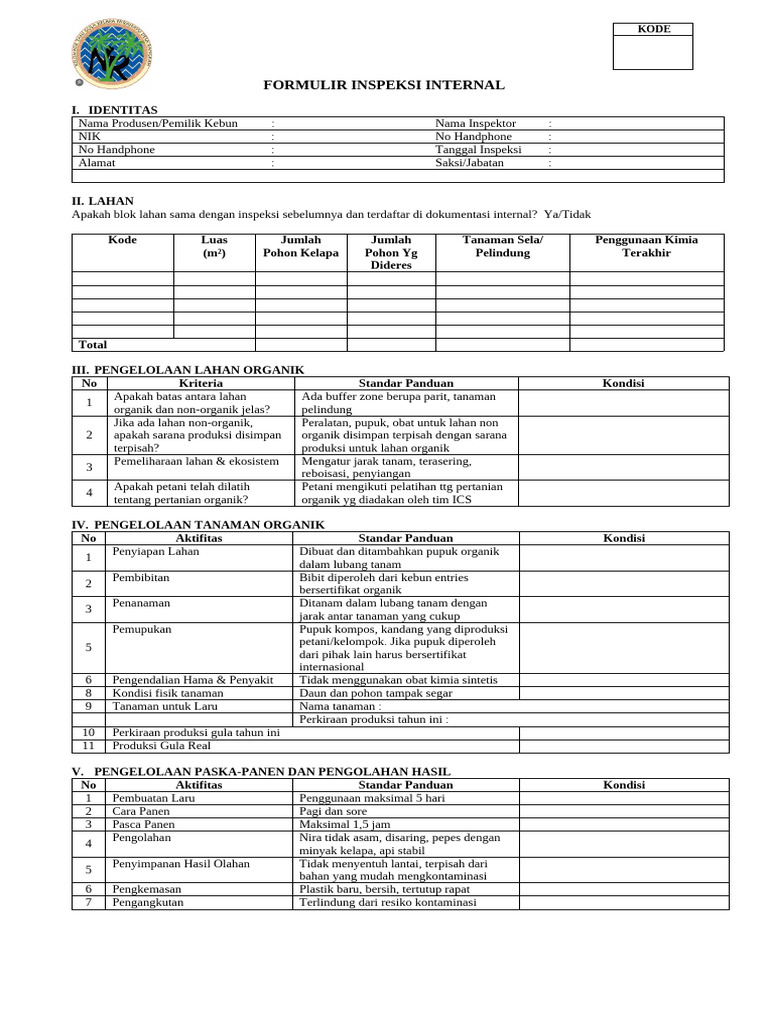 Form Inspeksi Internal Petani-1 | PDF