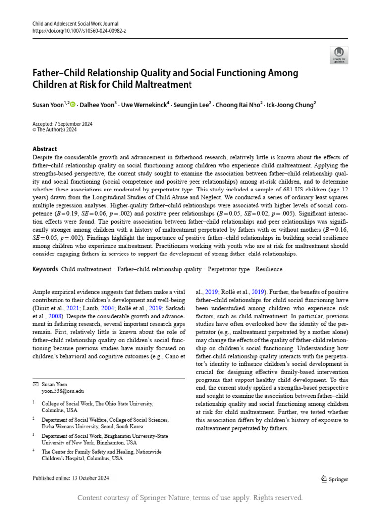 Father-Child Relationships and Social Functioning | PDF | Child Abuse ...
