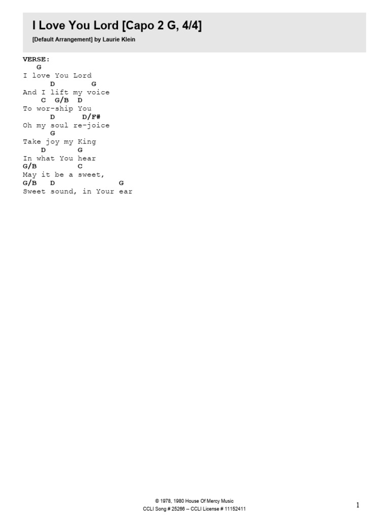 I Love You Lord - Sheet Music | PDF