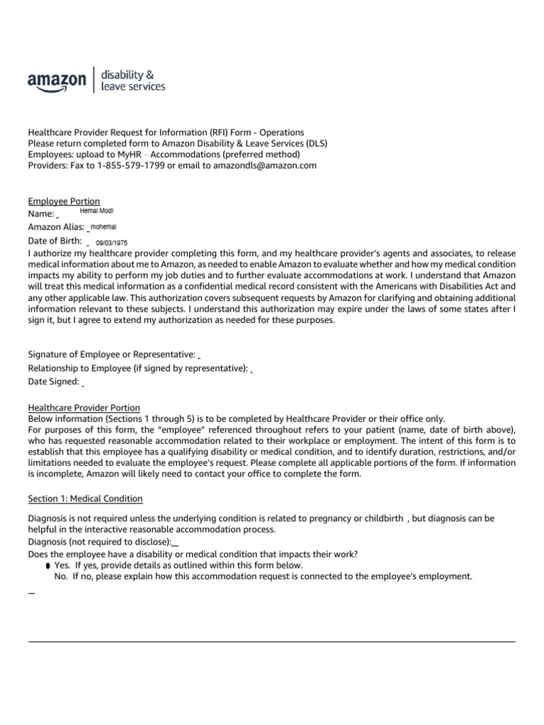 Amazon Healthcare Provider RFI Form | PDF | Pregnancy | Employment