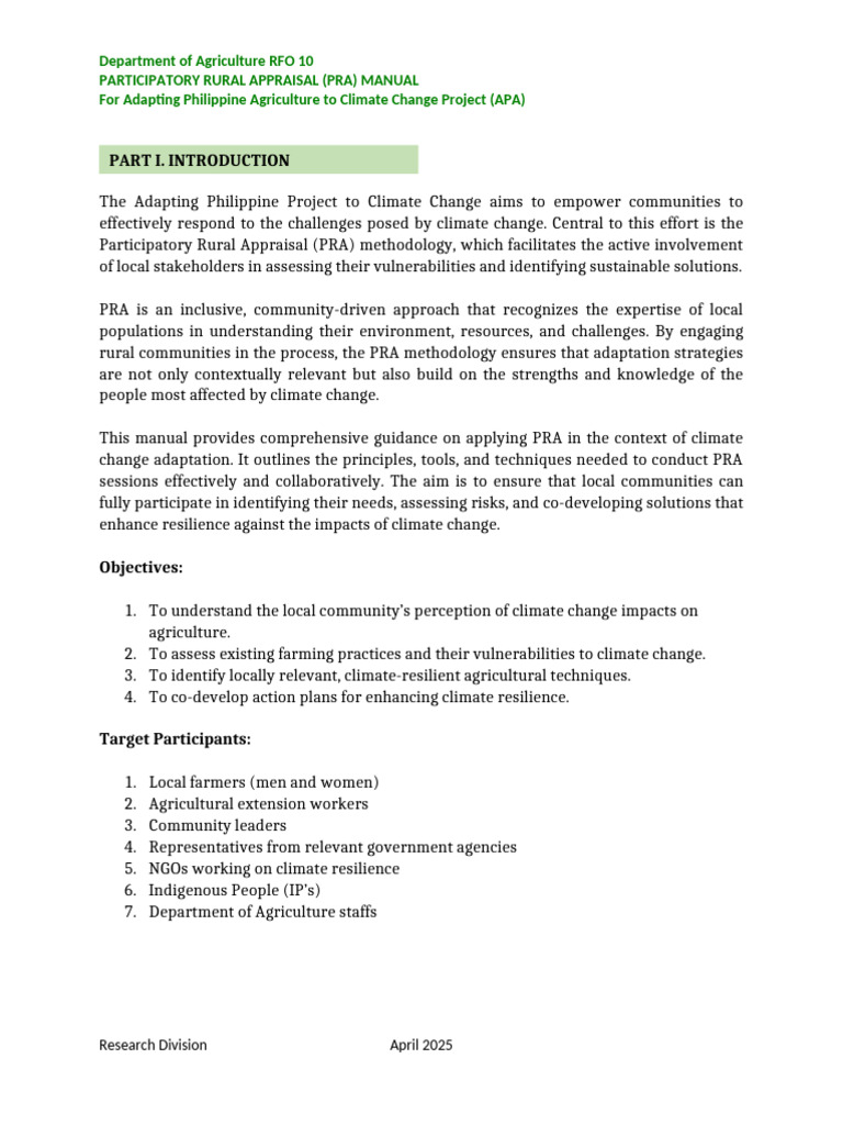 Pra Manual Draft1 | PDF | Climate Resilience | Agriculture