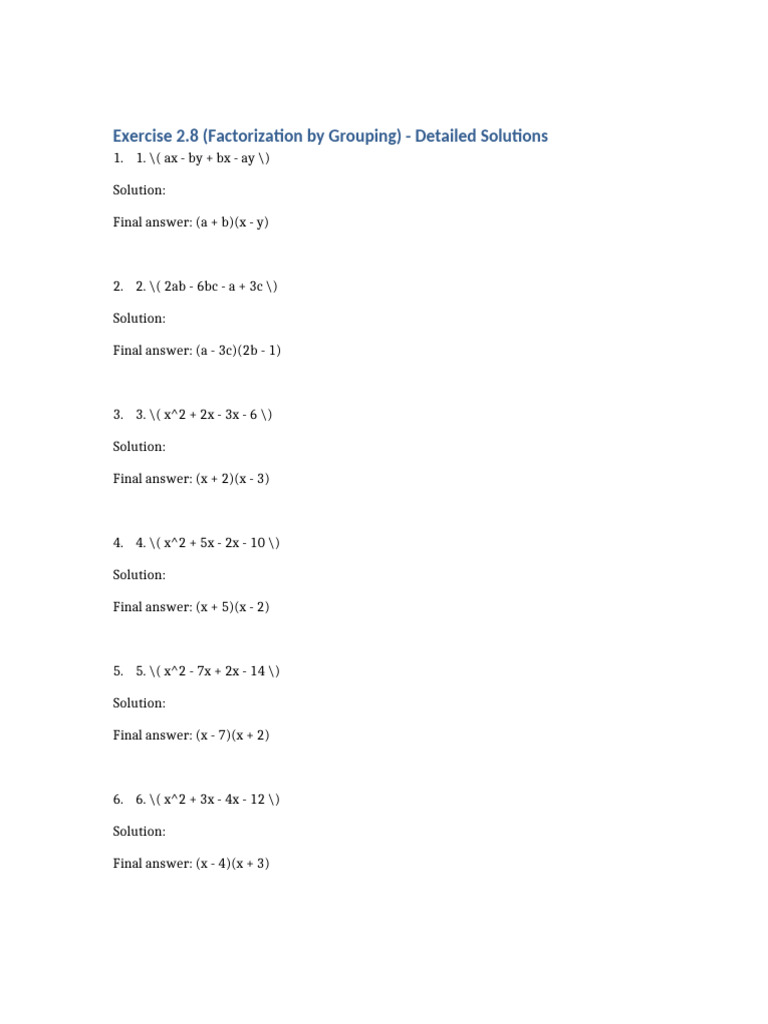 Factorization by Grouping Solutions | PDF