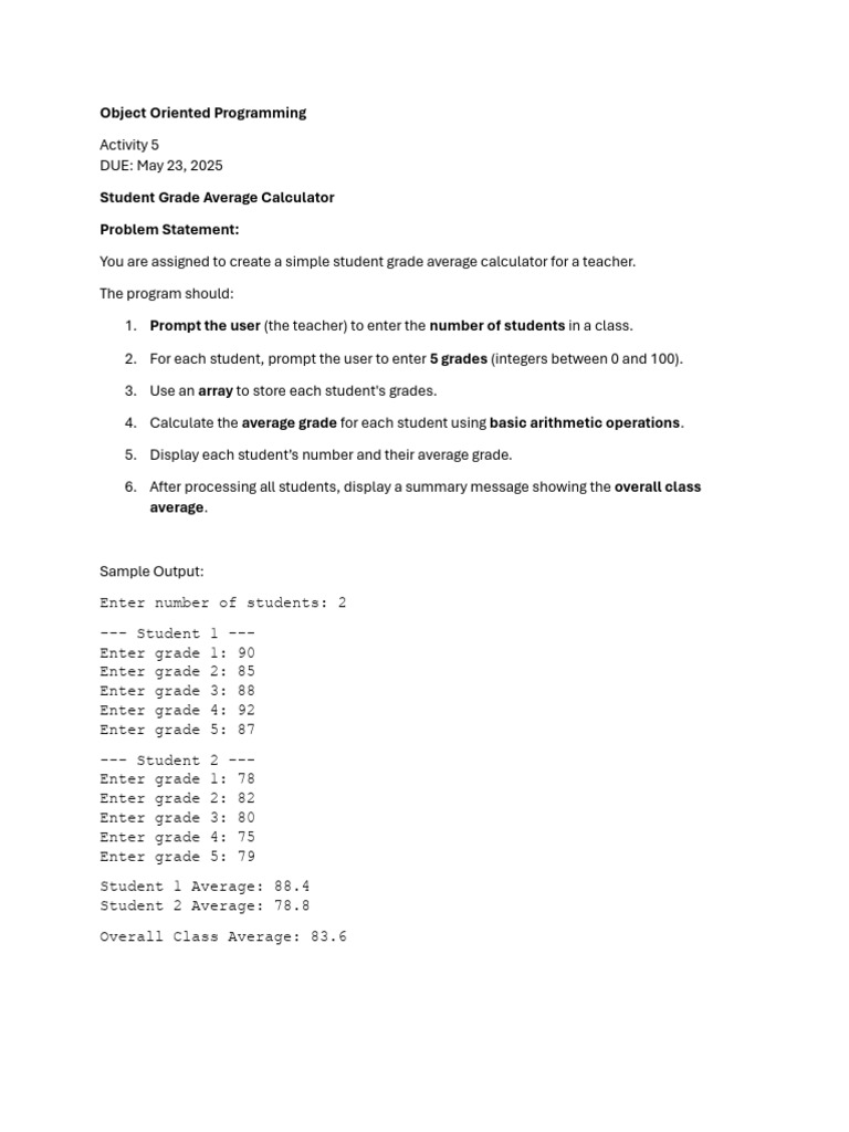 Student Grade Average Calculator | PDF