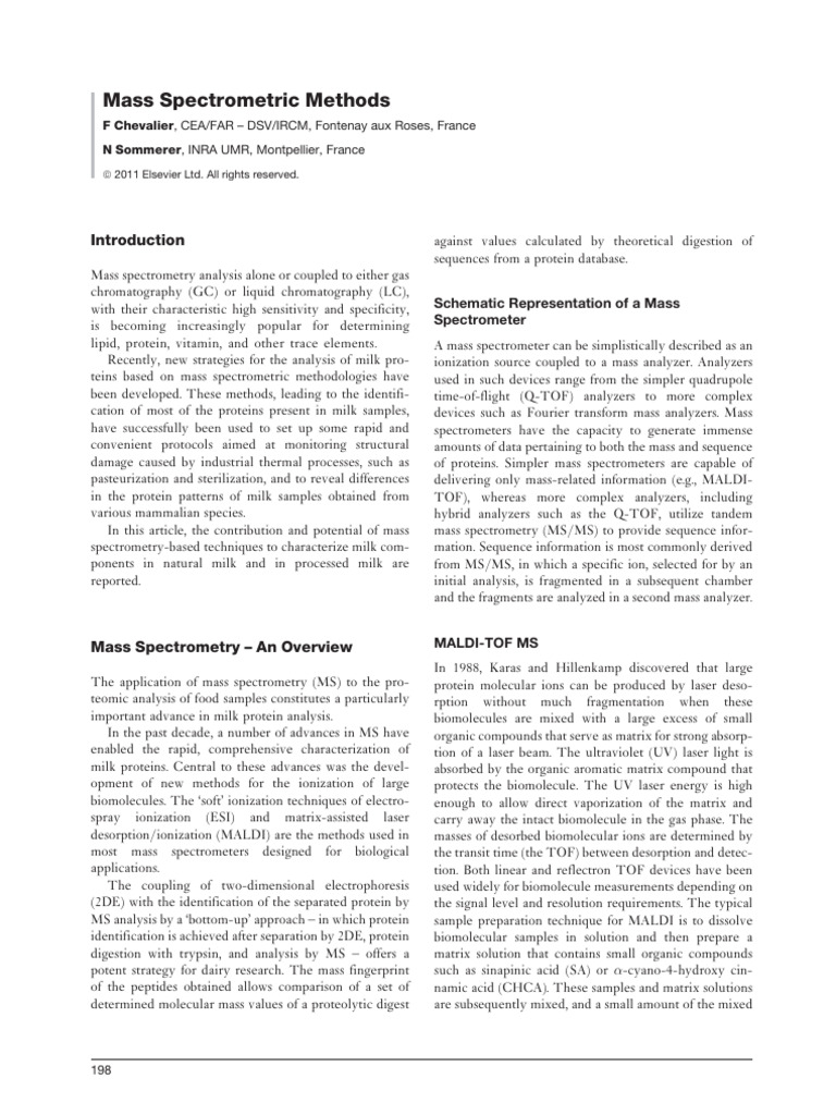 Mass Spectrometric Techniques for Milk Analysis | PDF | Mass ...