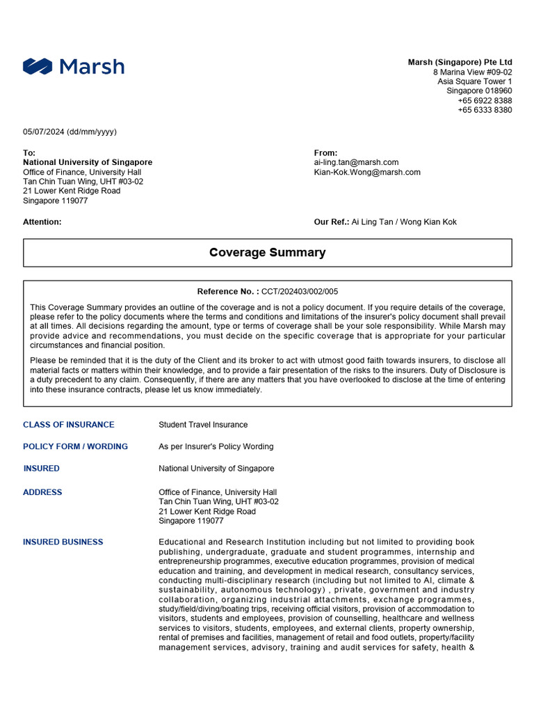 NUS Student Travel Insurance 2025 | PDF | Insurance