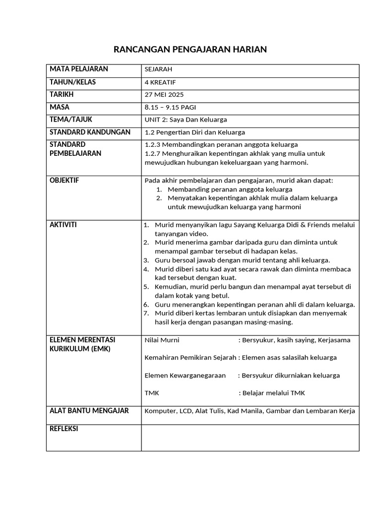 RPH Sejarah Tahun 4 | PDF