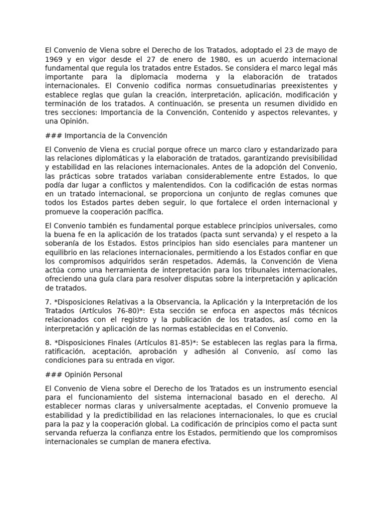 Convenio de Viena: Marco de Tratados Internacionales | PDF | Tratado ...