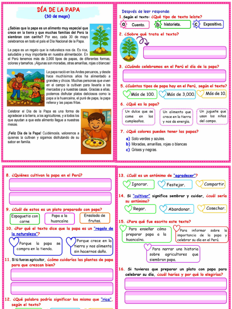 Ficha Del Dia de La Papa | PDF