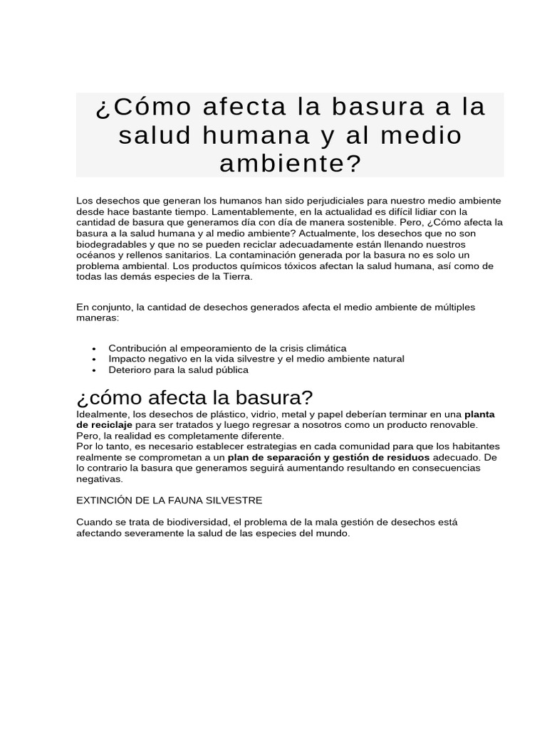 Impacto de la Basura en Salud y Ambiente | PDF | Residuos | Entorno natural