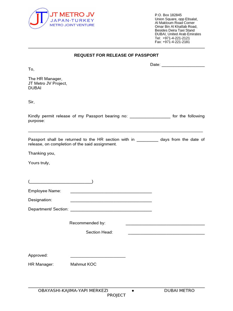 Passport Release Request Form | PDF
