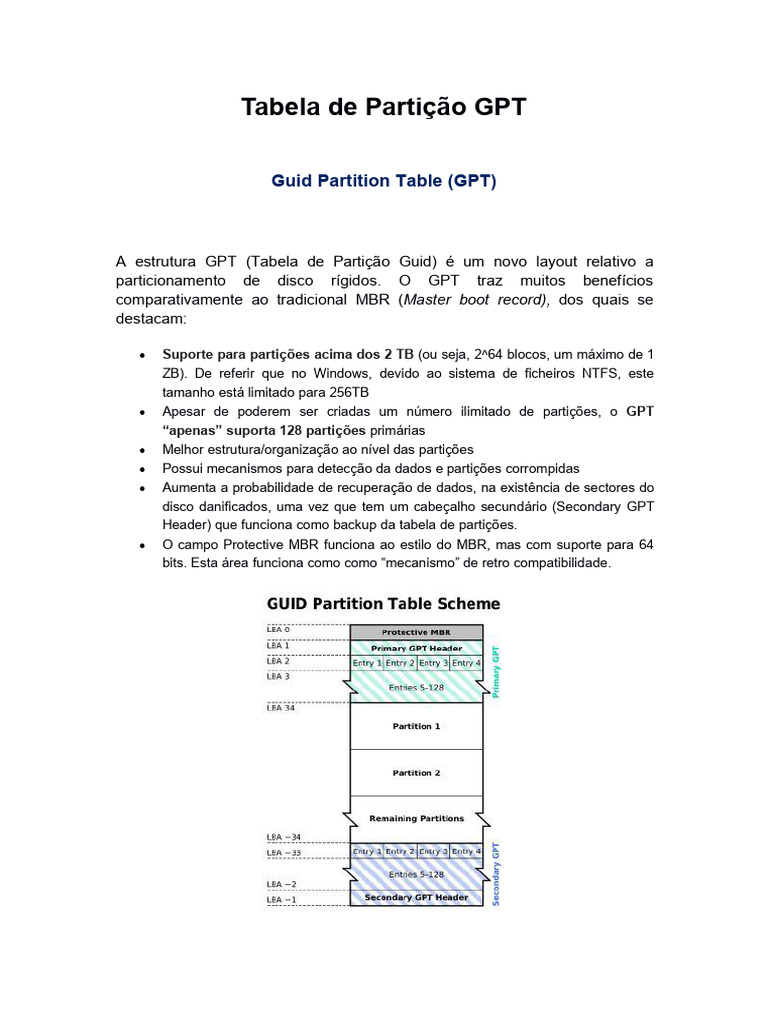 Vantagens da Tabela de Partição GPT | PDF