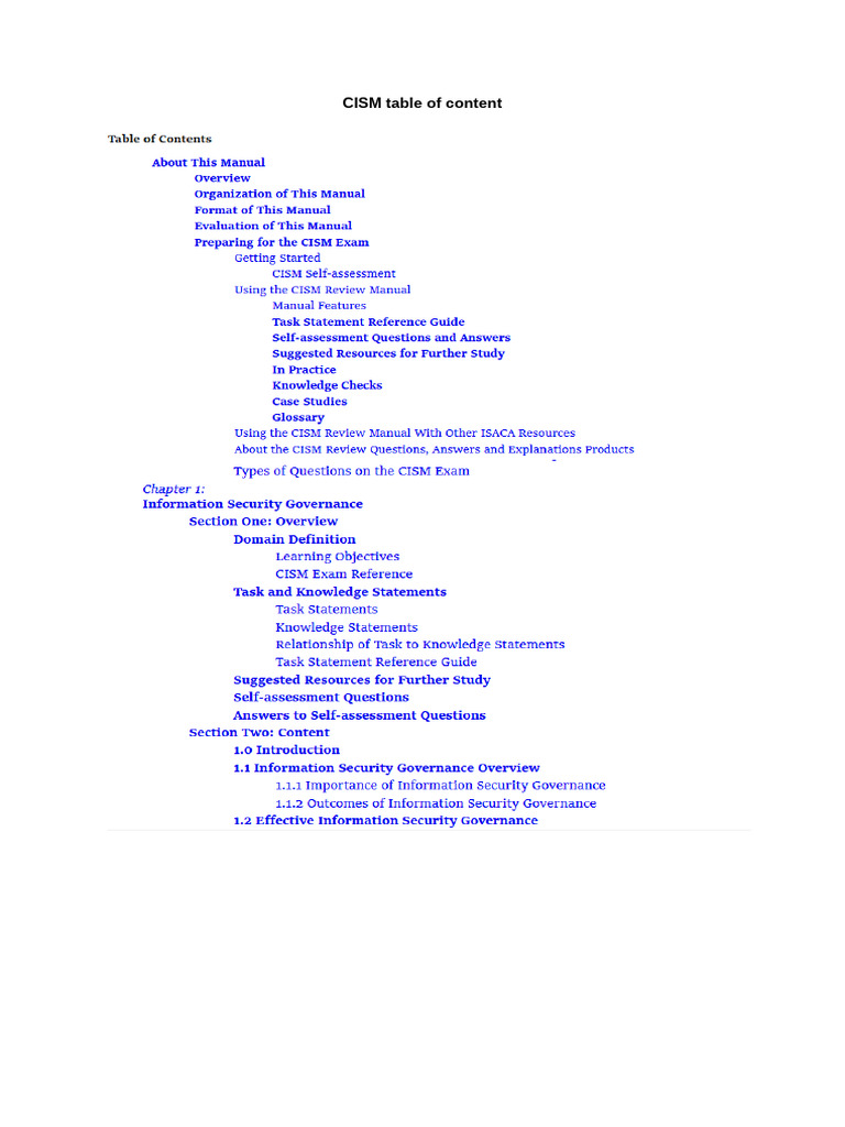 CISM Table of Content | PDF