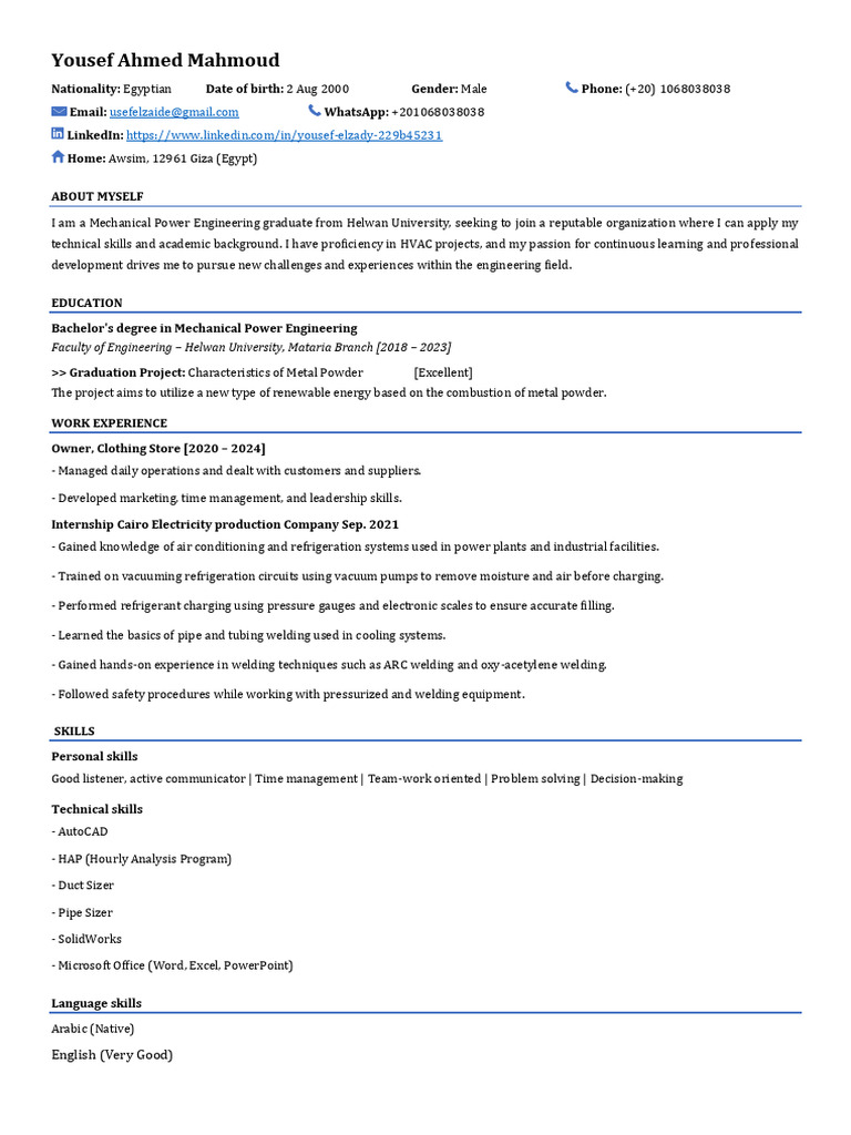 Mechanical Engineering Graduate Profile | PDF