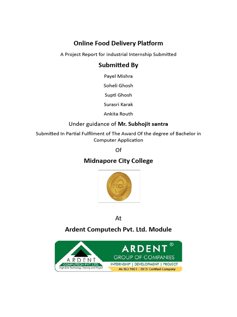 Online Food Delivery System Project Report | PDF | Menu | Restaurants