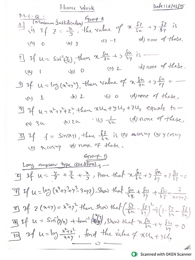 Home Work - Partial Differential Calculus - Unit-5 | PDF