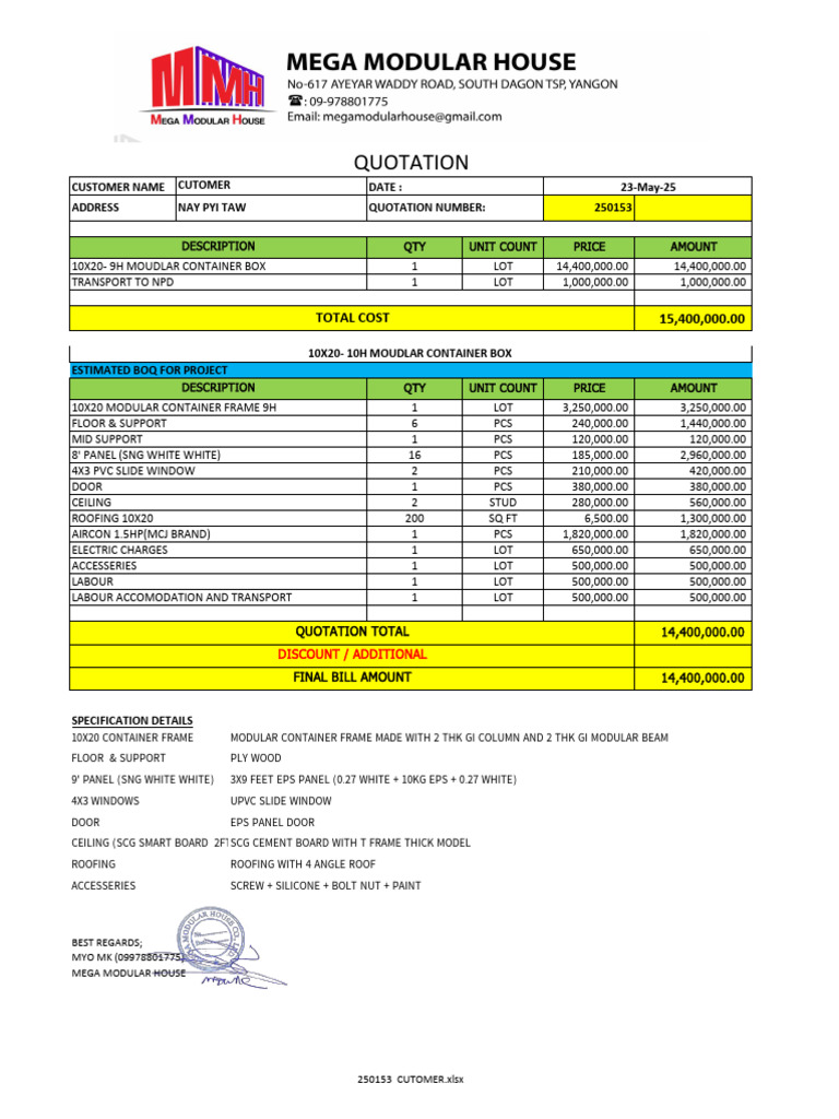 Modular Container Frame Quotation | PDF | Architectural Design ...
