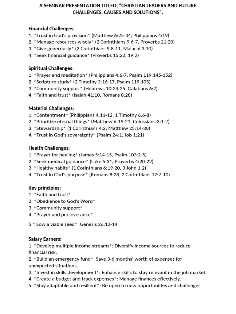 A Seminar Presentation Titled Christian Leaders | PDF | Climate ...