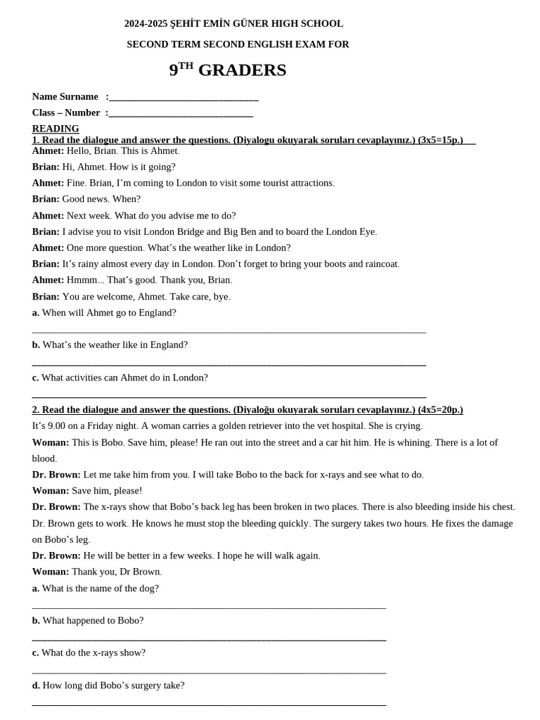 9th Grade English Exam Overview | PDF
