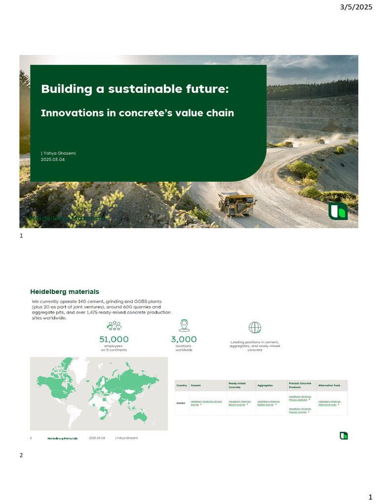Guest Lecture - Sustainable Concrete - YG | PDF | Cement | Concrete