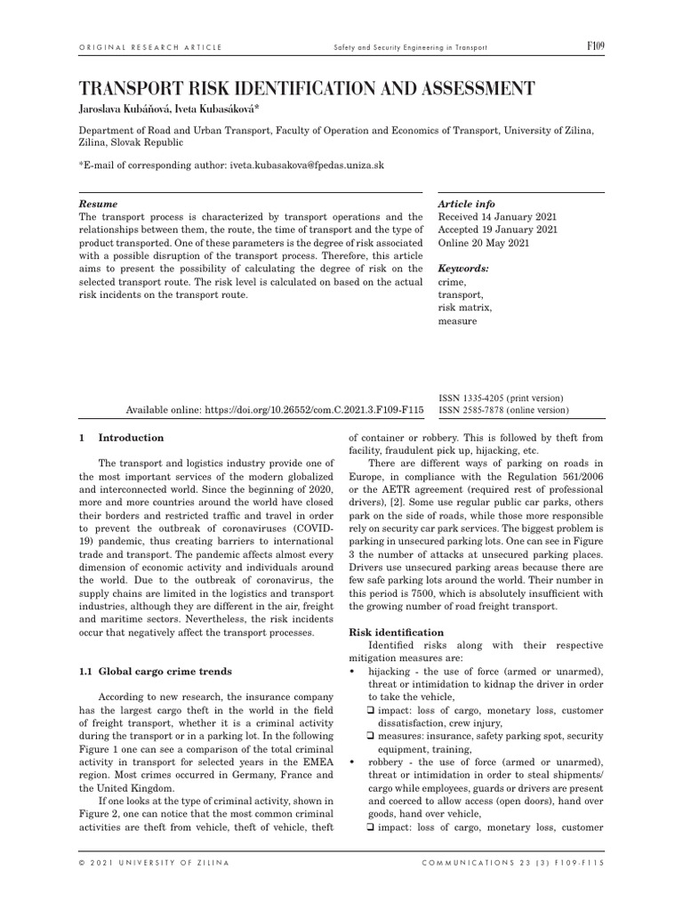 Transport Risk Identification and Assess | PDF | Risk | Cargo