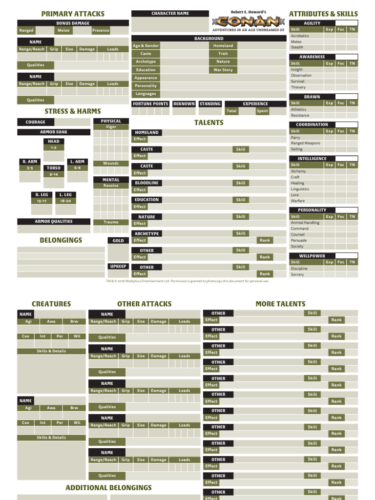 Conan 2D20 Character Sheet Guide | PDF | Role Playing Games