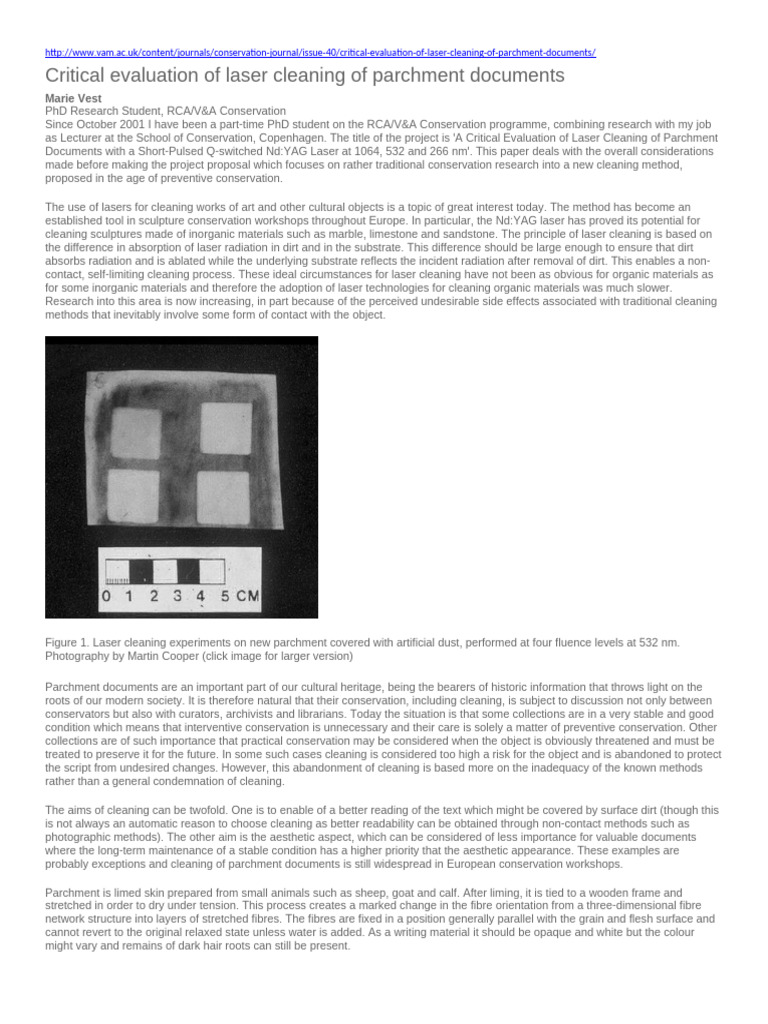 Laser Cleaning of Parchment - Critical Evaluation | PDF | Laser | Ink
