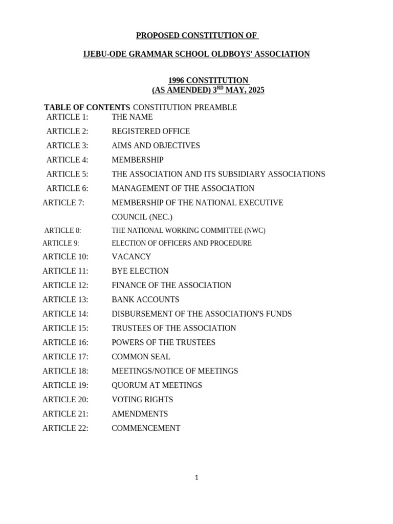 Jogsoba 1996 Constitution As Amended 3RD May 2025 - 014851 | PDF ...