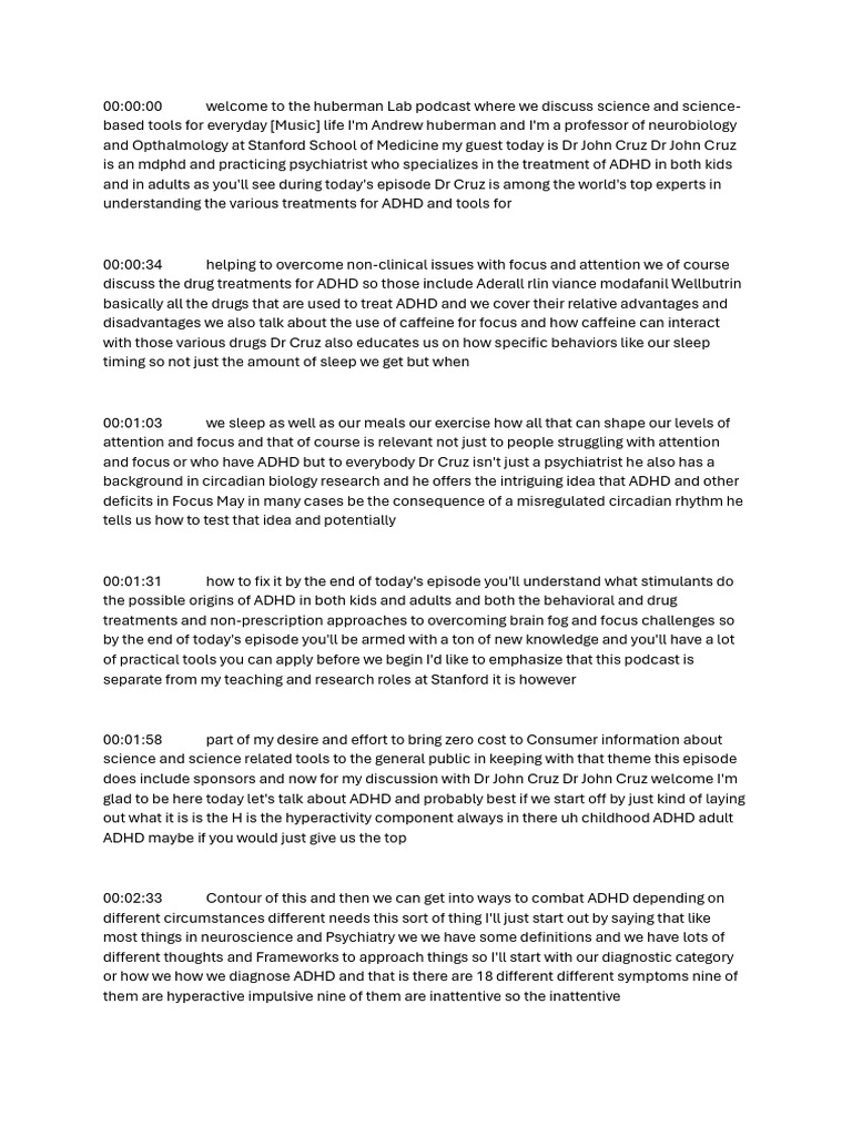 Huberman Focus ADHD | PDF | Sleep | Attention Deficit Hyperactivity ...