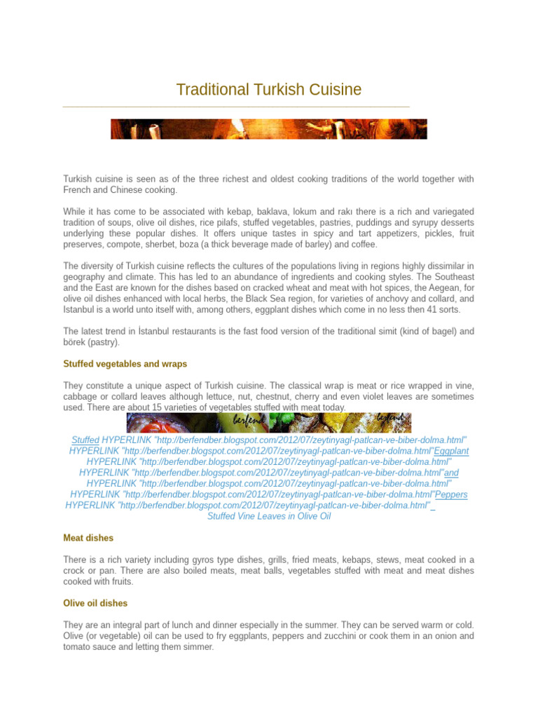 Explore Traditional Turkish Cuisine | PDF | Turkish Cuisine | Chinese ...