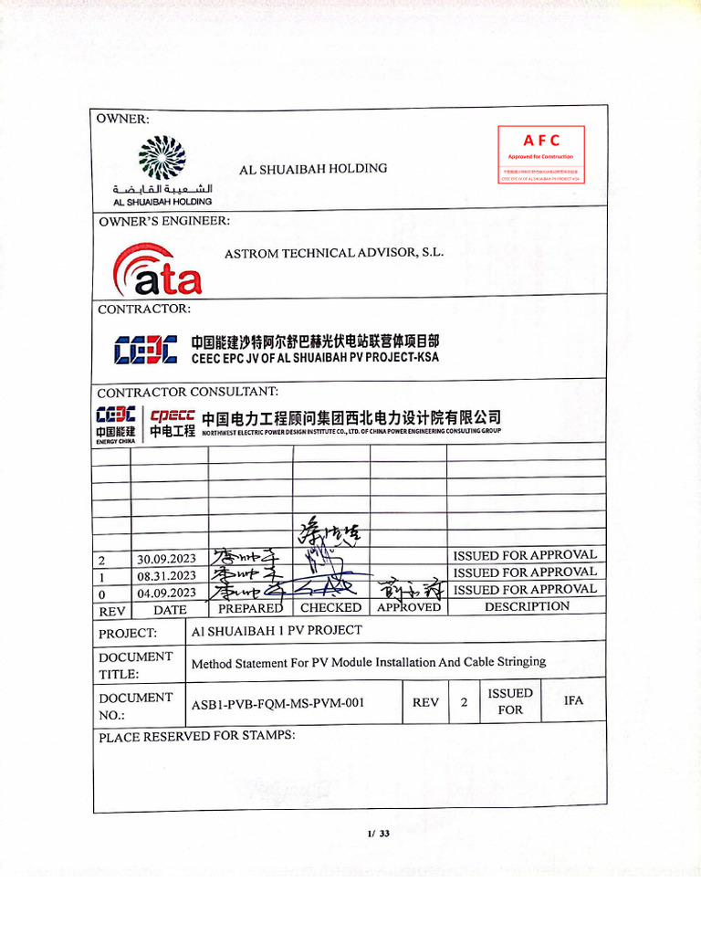 PV Module Installation Method Statement | PDF | Electrical Connector ...