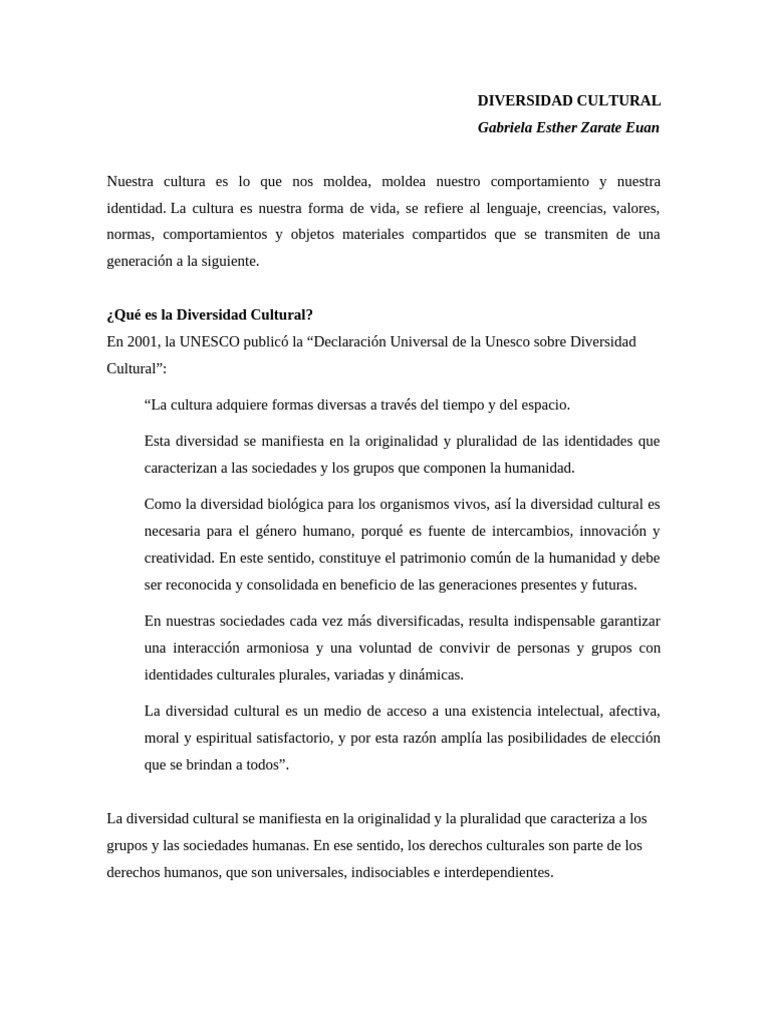 Importancia de la Diversidad Cultural | PDF | Sociedad | Experiencia