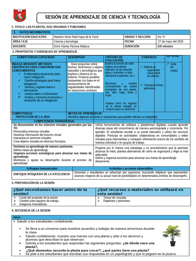 Órganos y funciones de las plantas | PDF | Tallo de la planta | Aprendizaje