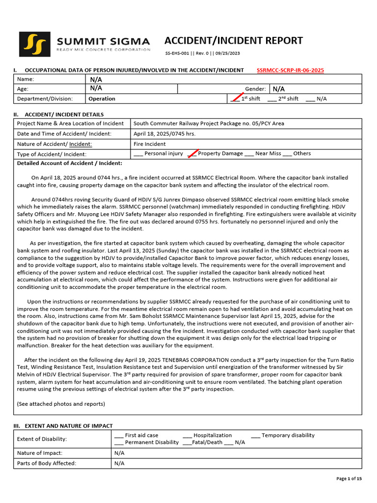 SSRMCC Electrical Room Fire Incident | PDF | Firefighter | Capacitor