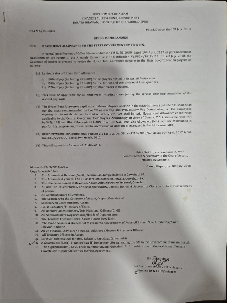 Revised House Rent Allowance Assam | PDF | Vehicle Technology | Motor ...