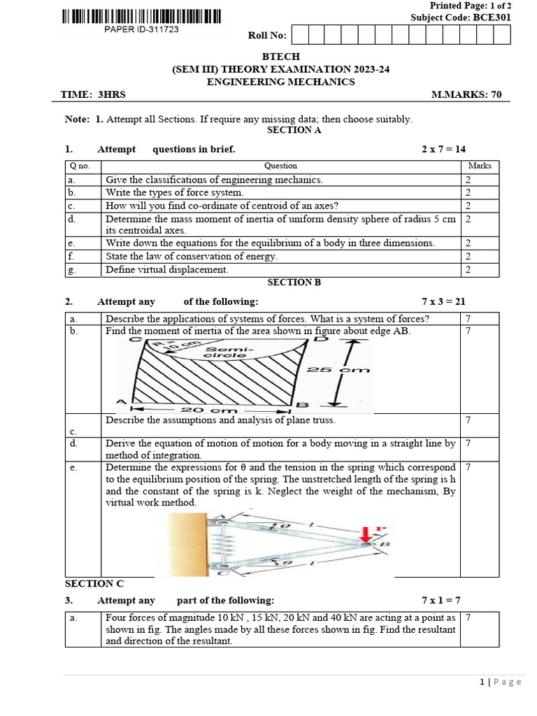 Engineering Mechanics Exam Paper | PDF | Force | Torque