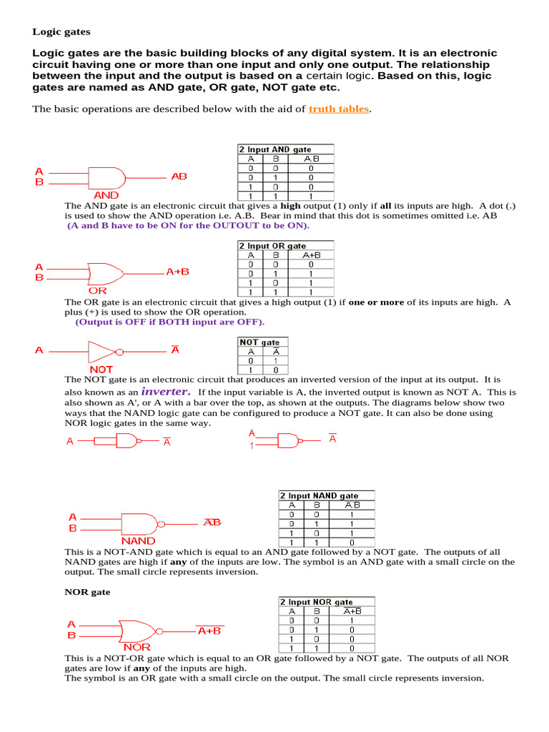 Logic Gates Overview and Applications | PDF | Logic Gate | Electrical ...