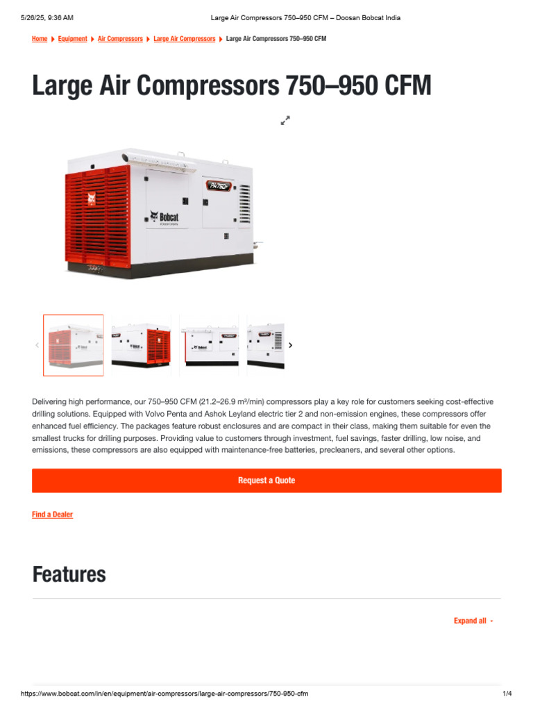 Bobcat 750-950 CFM Air Compressors | PDF | Engines | Mechanical Engineering